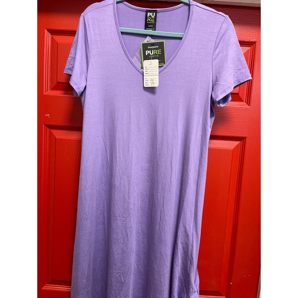 Pure Essence Bamboo V-Neck Dress Lilac Purple Short Sleeve Made in Canada M